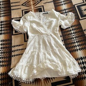 Super feminine white lace dress with flowy short sleeves